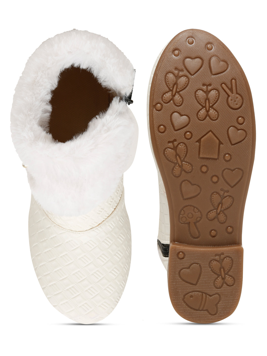 Tiny Bugs Girls Party Wear Embellished Fur Boots - White