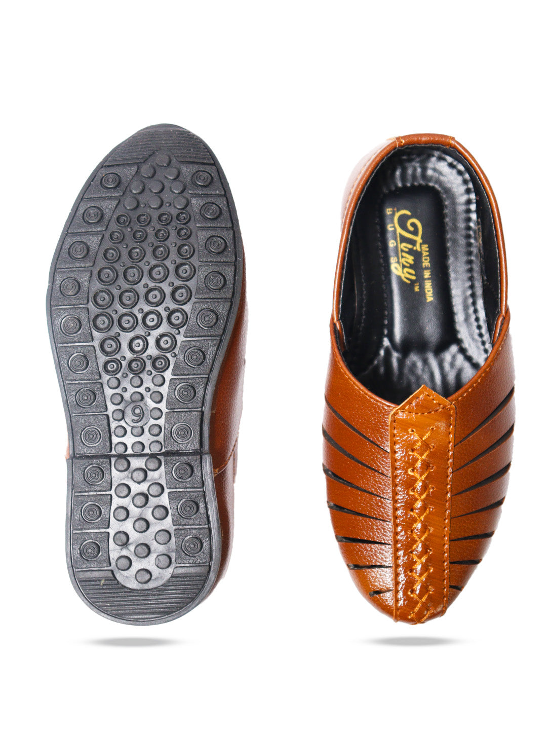 Tiny Bugs Boys Ethnic Wear Mojaris - Tan