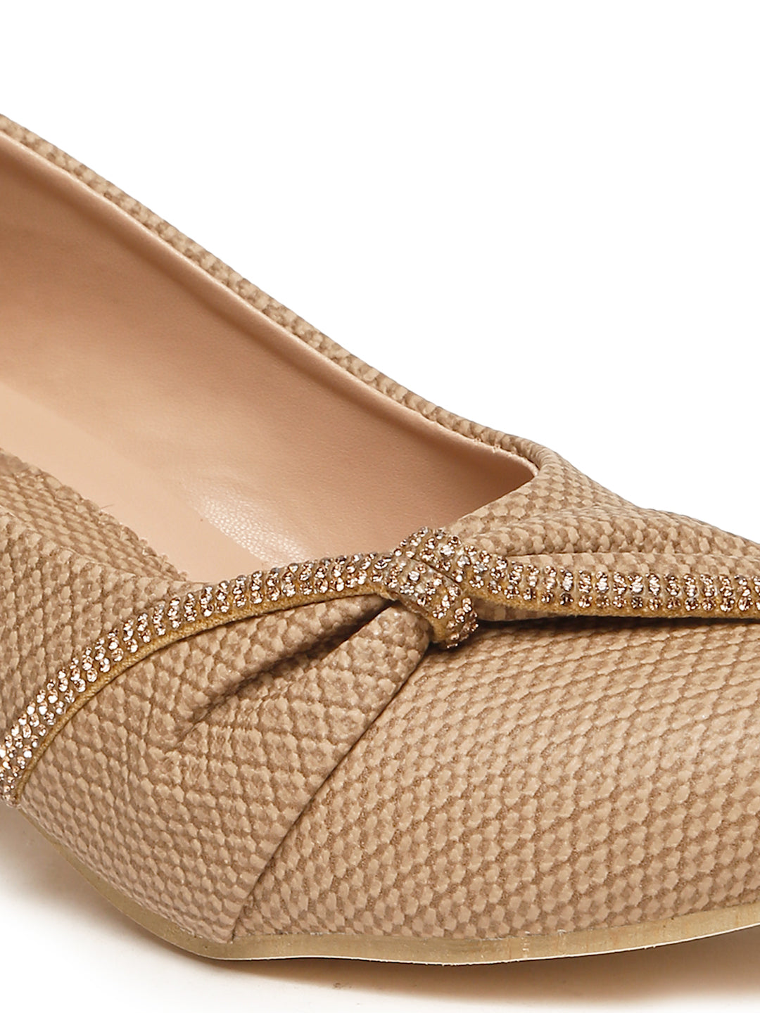 Tiny Bugs Girls Party Wear Embellished Ballerinas - Beige