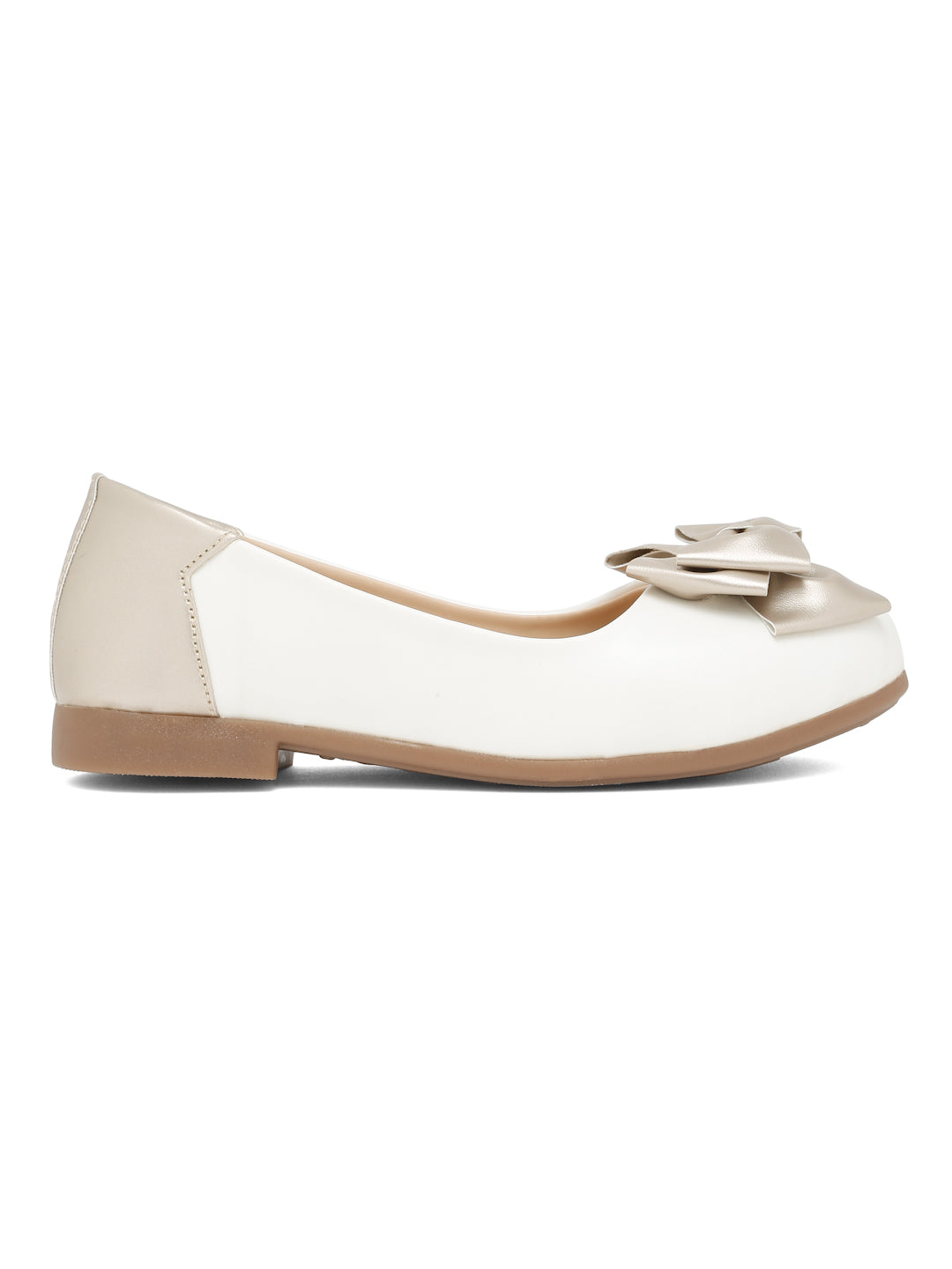 Tiny Bugs Girls Bow Embellished Ballerinas - White & Gold