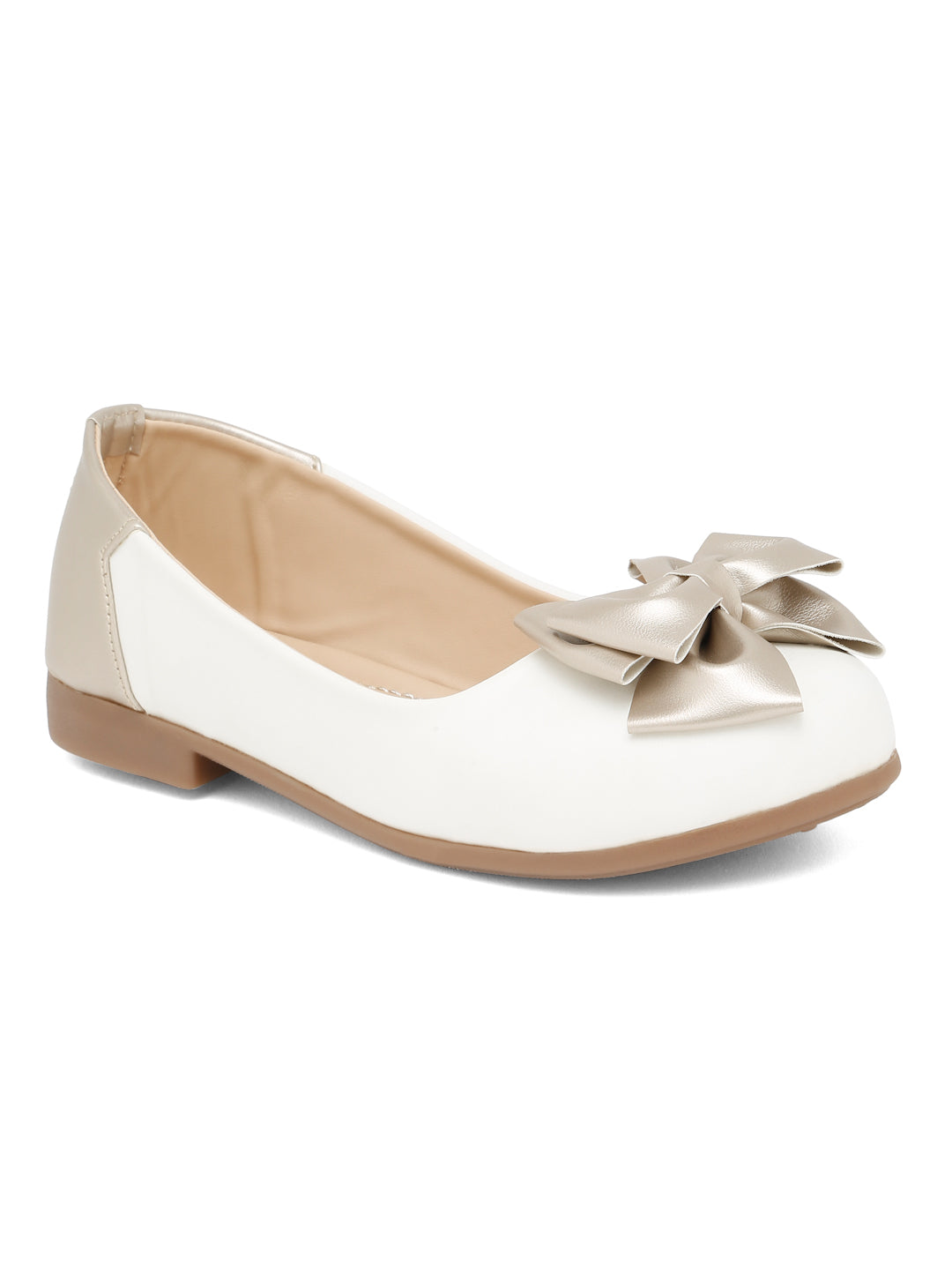 Tiny Bugs Girls Bow Embellished Ballerinas - White & Gold