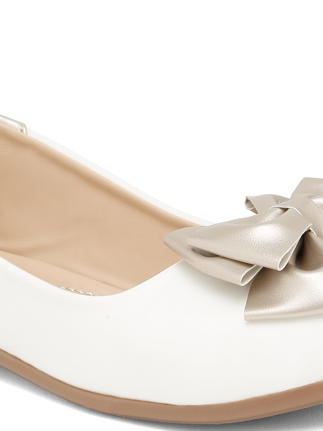 Tiny Bugs Girls Bow Embellished Ballerinas - White & Gold