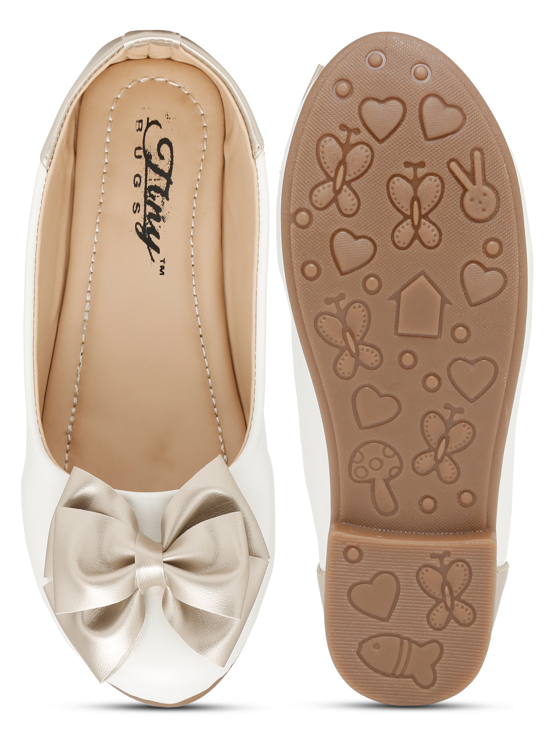 Tiny Bugs Girls Bow Embellished Ballerinas - White & Gold