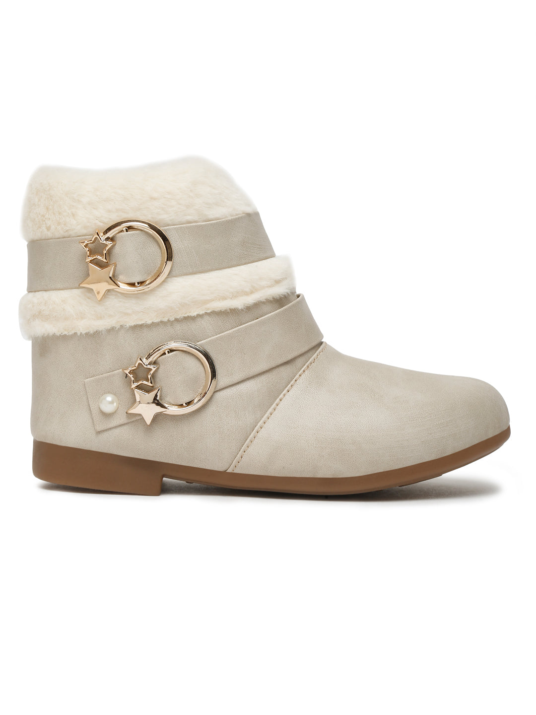 Tiny Bugs Girls Ankle Length Furr Boots - Off White