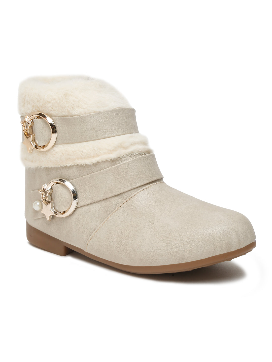 Tiny Bugs Girls Ankle Length Furr Boots - Off White