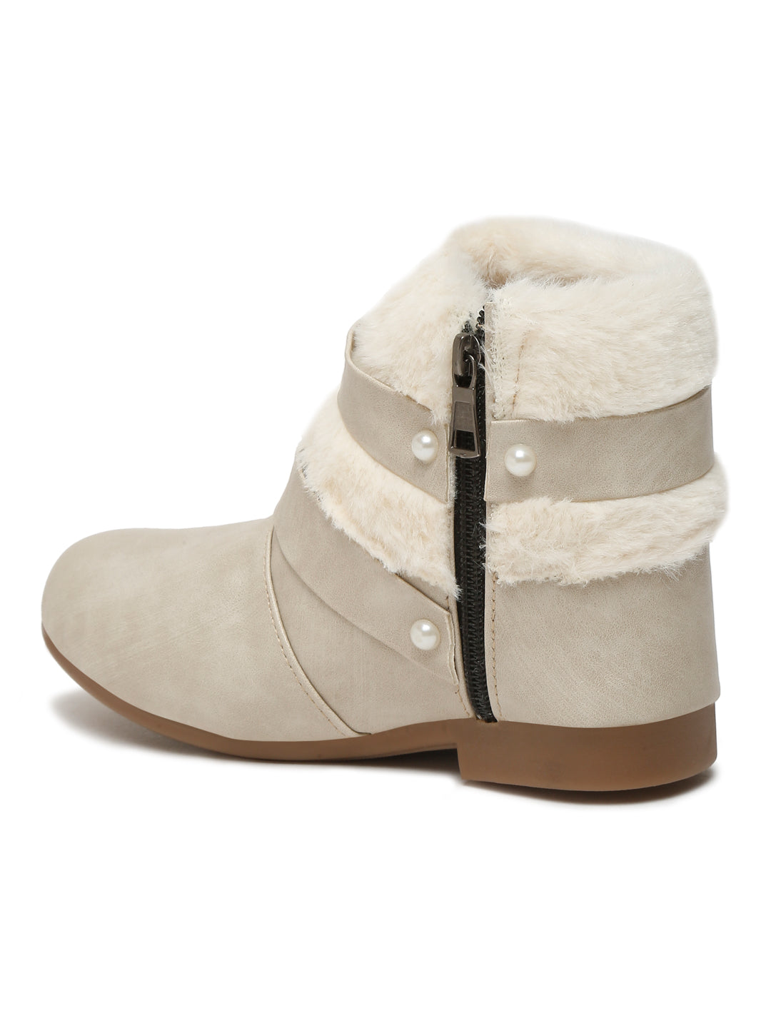 Tiny Bugs Girls Ankle Length Furr Boots - Off White