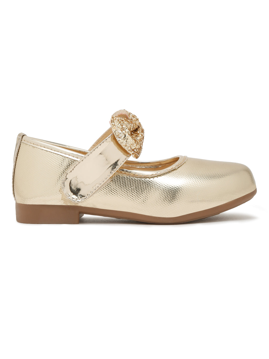 Tiny Bugs Girls Bow Applique Ballerinas - Gold
