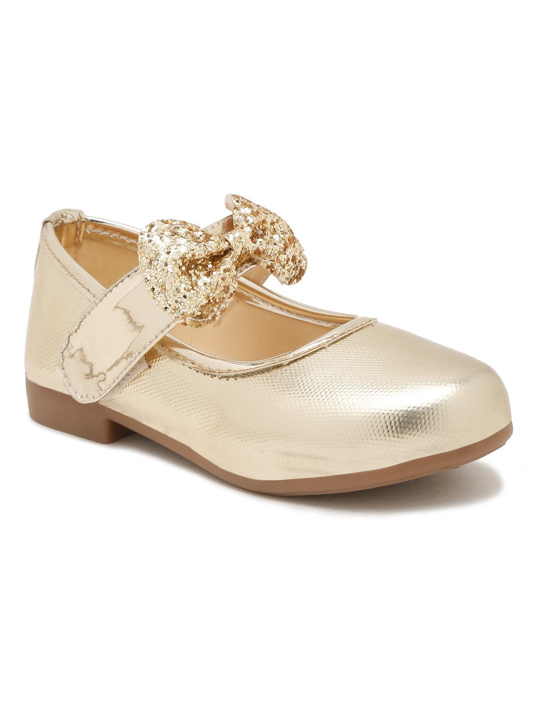 Tiny Bugs Girls Bow Applique Ballerinas - Gold