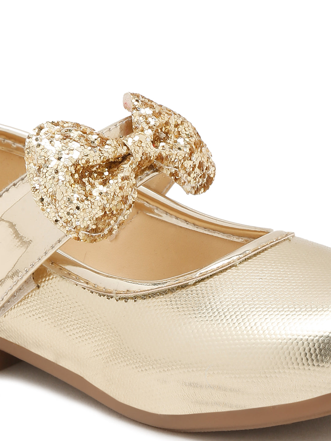Tiny Bugs Girls Bow Applique Ballerinas - Gold