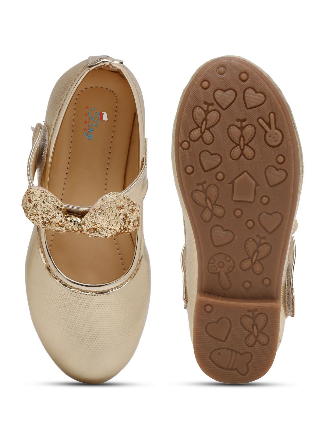 Tiny Bugs Girls Bow Applique Ballerinas - Gold