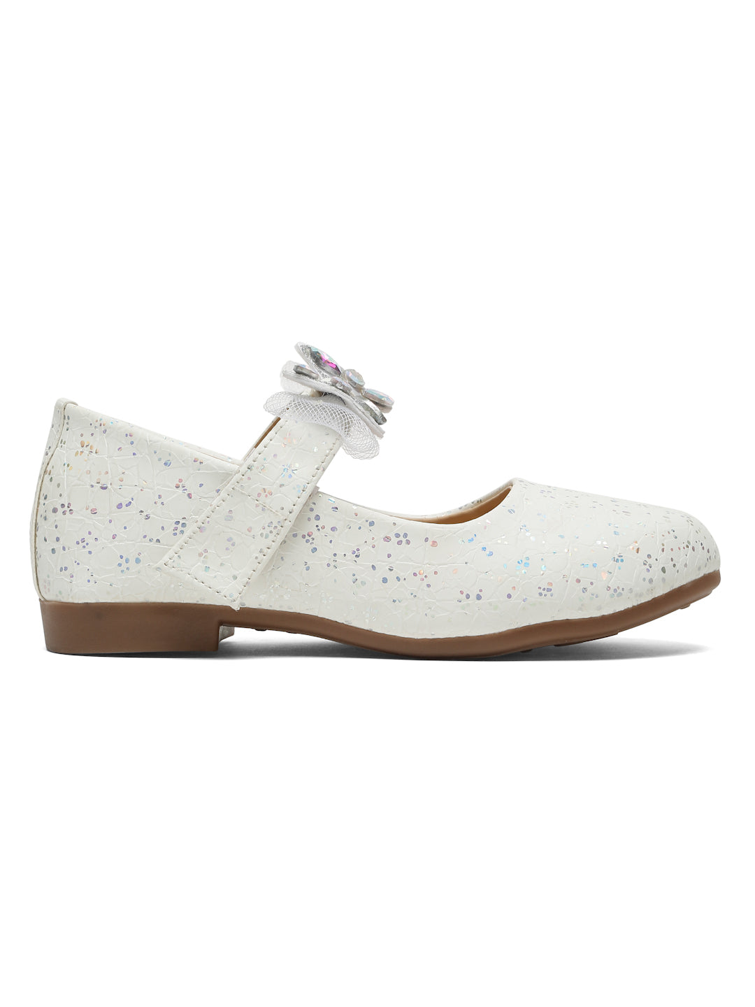 Tiny Bugs Girls Party Wear Embellished Ballerinas - White