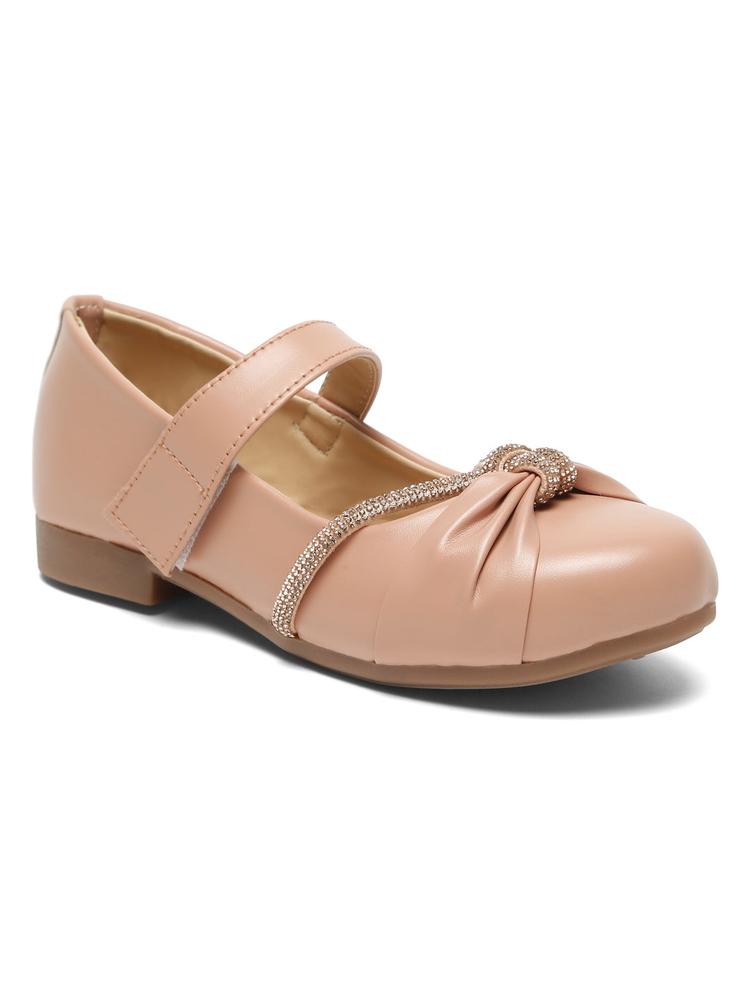 Tiny Bugs Girls Party Wear Embellished Ballerinas - Peach
