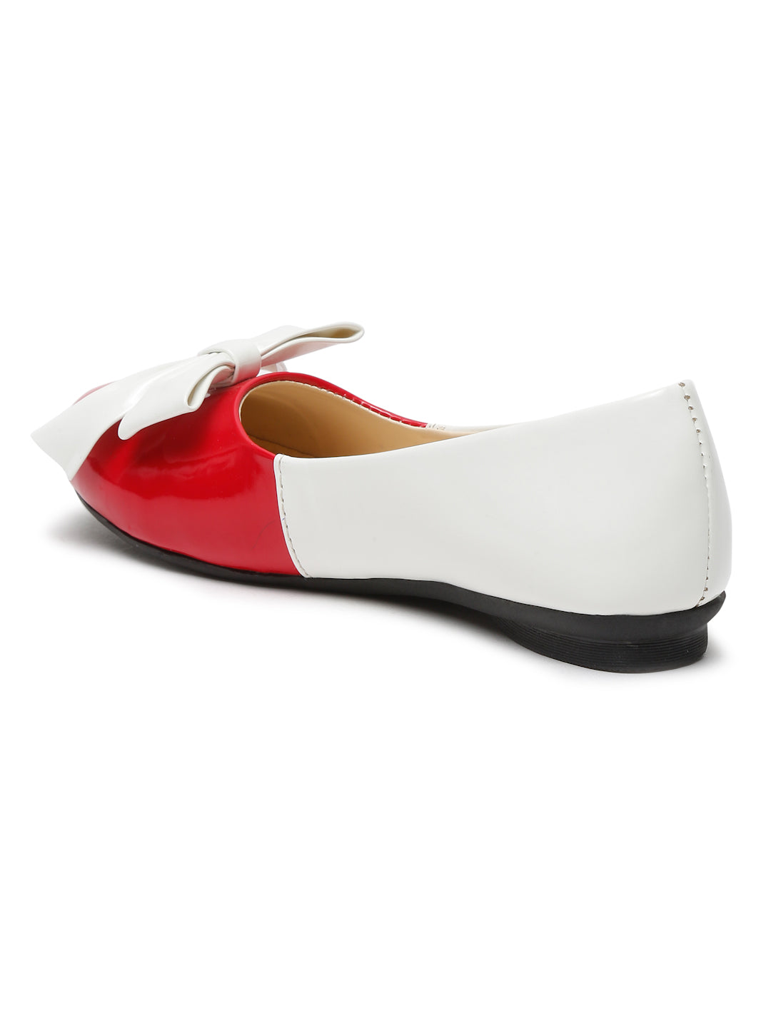 Tiny Bugs Girls Bow Embellished Ballerinas-Red & White