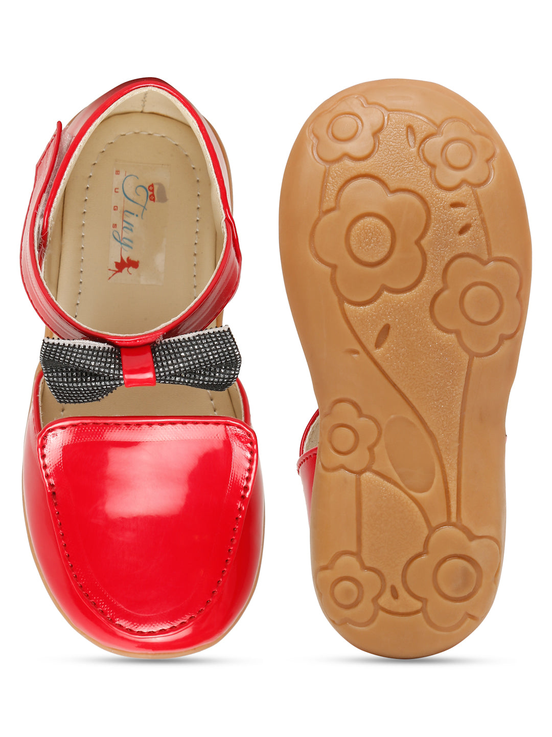 Tiny Bugs Girls Bow Applique Ballerinas - Red