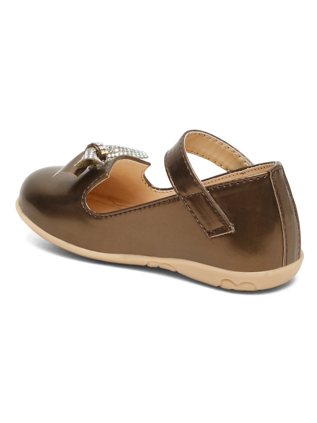 Tiny Bugs Girls Tie Embellished Ballerinas - Dark Brown