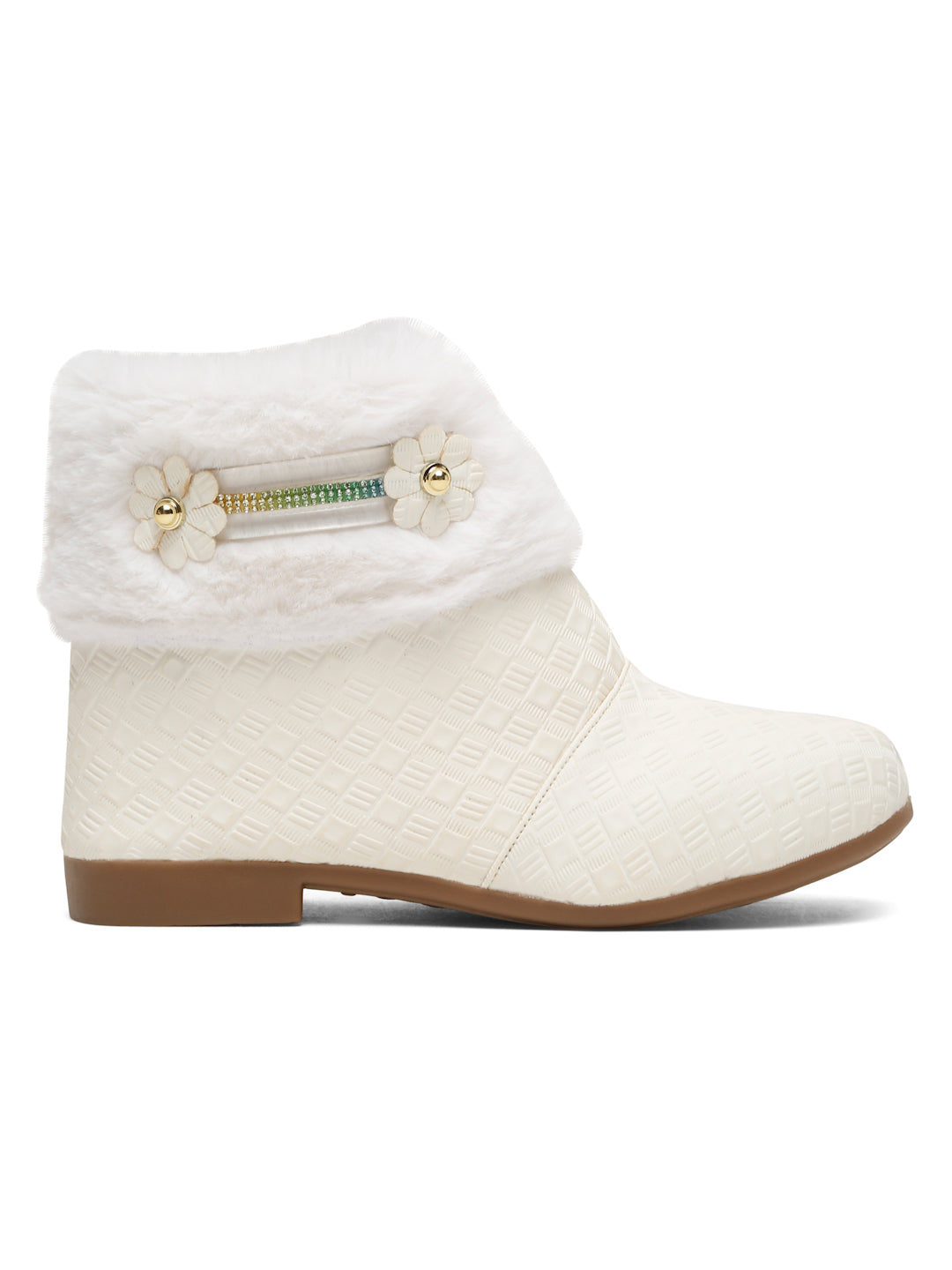 Tiny Bugs Girls Party Wear Embellished Fur Boots - White