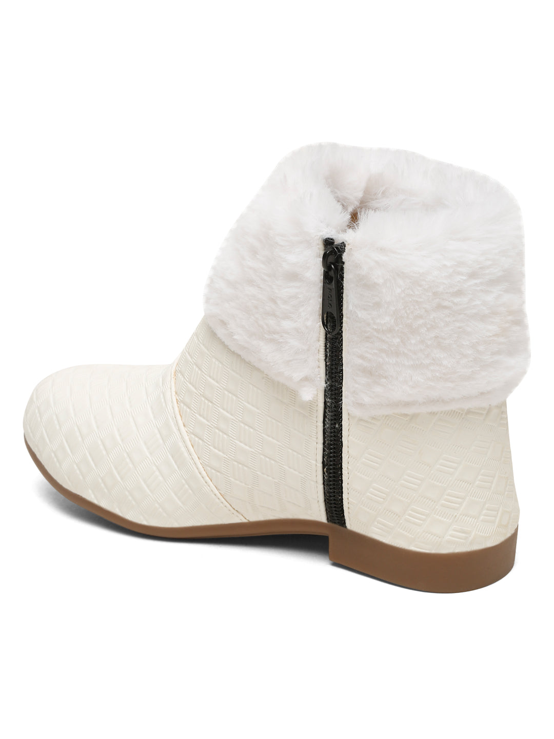 Tiny Bugs Girls Party Wear Embellished Fur Boots - White