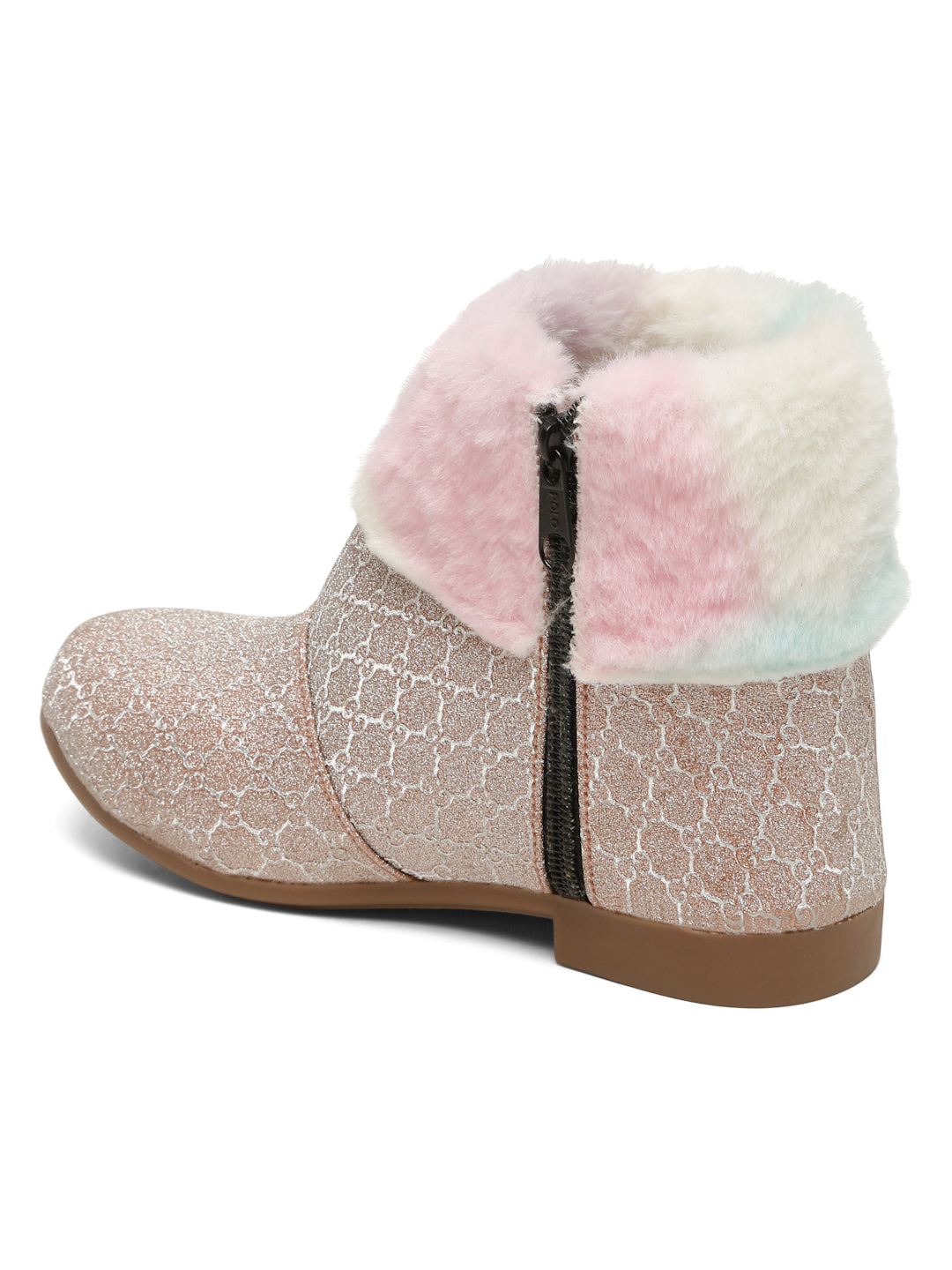 Tiny Bugs Girls Party Wear Embellished Fur Boots - Gold