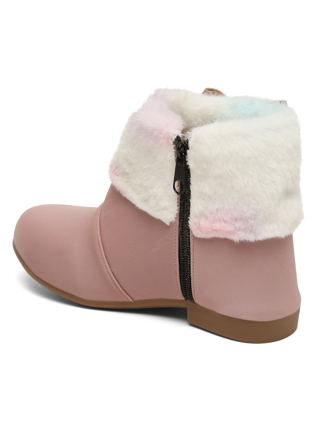 Tiny Bugs Girls Party Wear Embellished Fur Boots - Purple