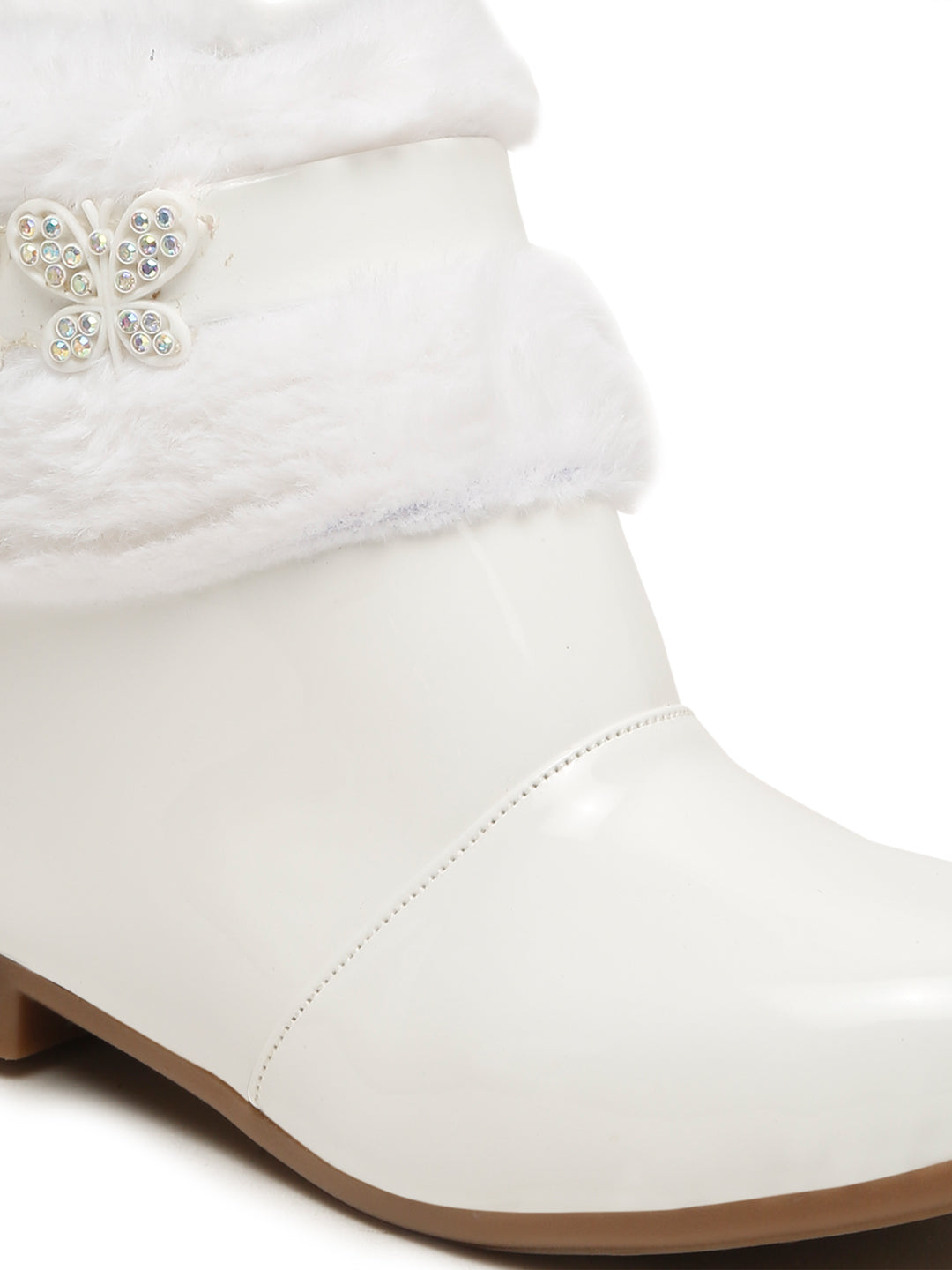 Tiny Bugs Girls Party Wear Embellished Fur Boots - White