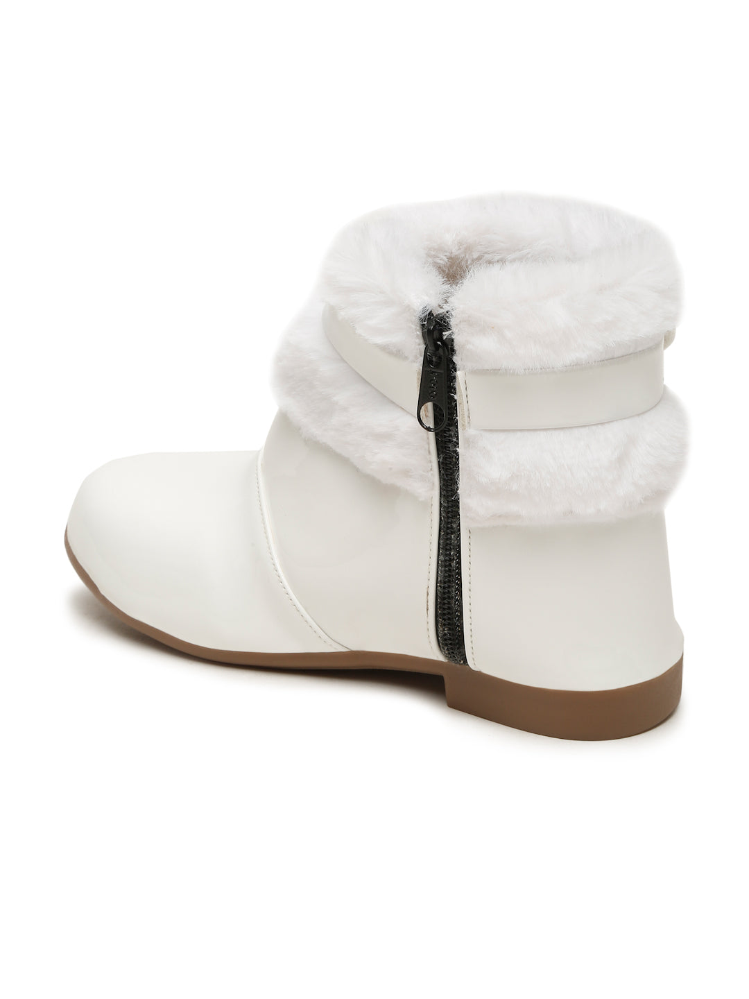 Tiny Bugs Girls Party Wear Embellished Fur Boots - White