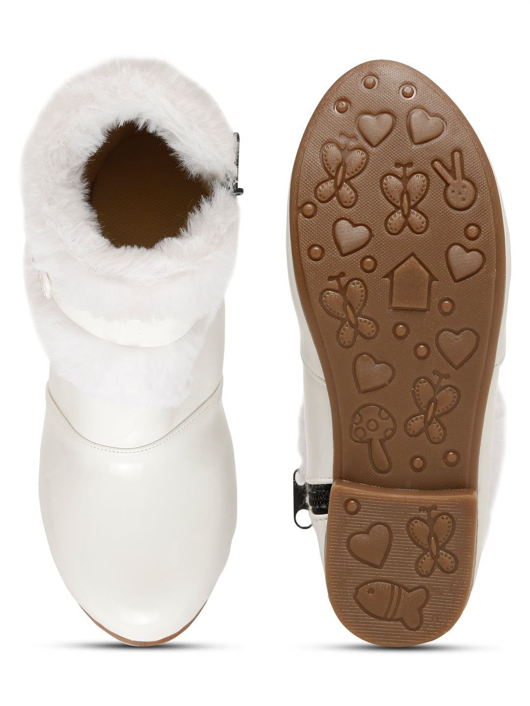 Tiny Bugs Girls Party Wear Embellished Fur Boots - White