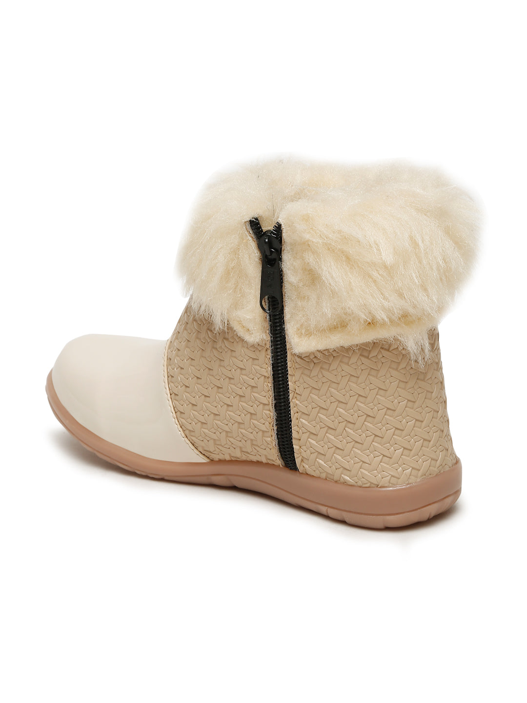 Tiny Bugs Girls Party Wear Embellished Fur Boots - Beige