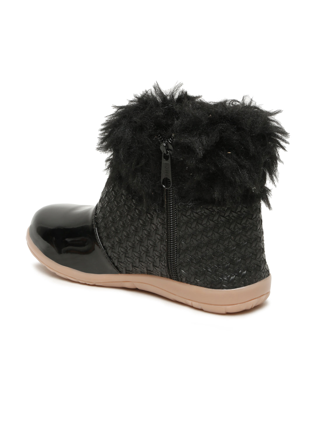 Tiny Bugs Girls Party Wear Embellished Fur Boots - Black