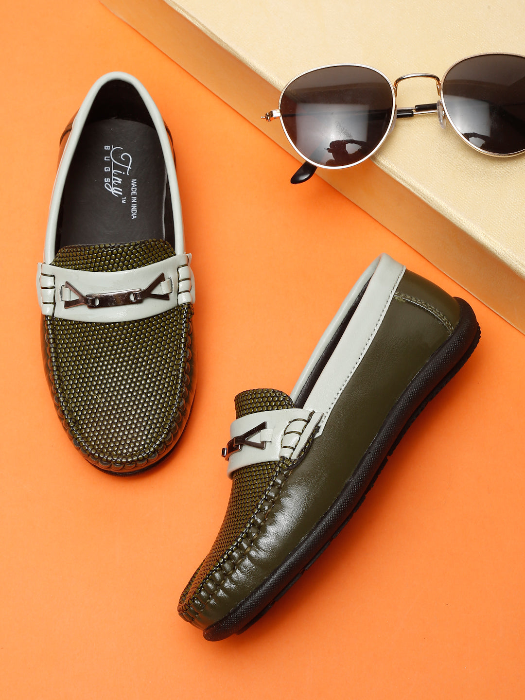 Tiny Bugs Boys Buckle Slip Ons Loafers - Green