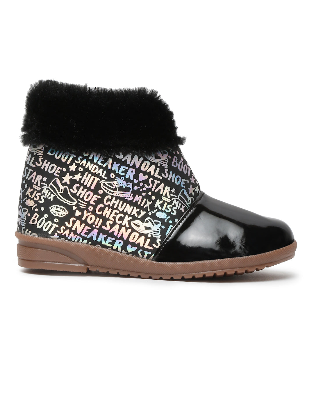 Tiny Bugs Girls Party Wear Fur Boots - Black