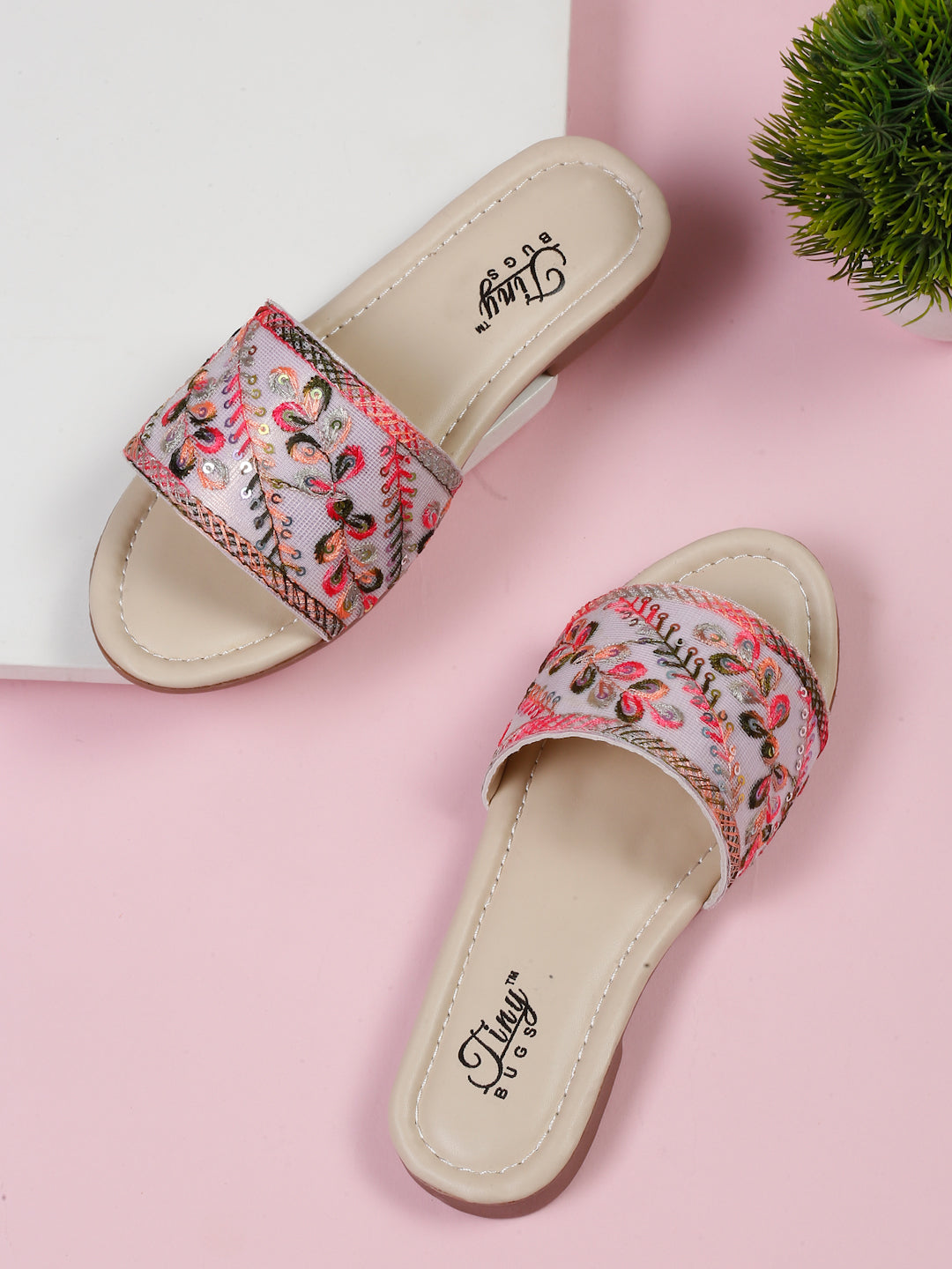 Tiny Bugs Girls Ethnic Open Toe Flats - Pink