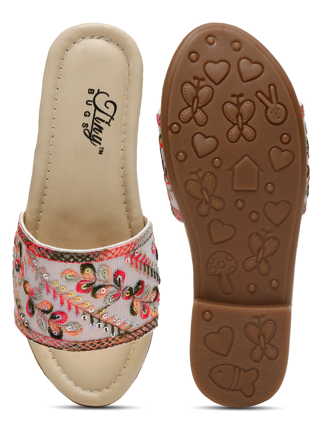 Tiny Bugs Girls Ethnic Open Toe Flats - Pink