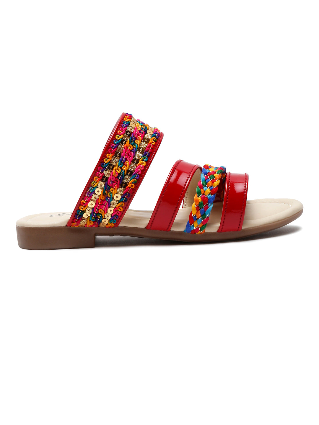 Tiny Bugs Girls Ethnic Flats Sandals - Red