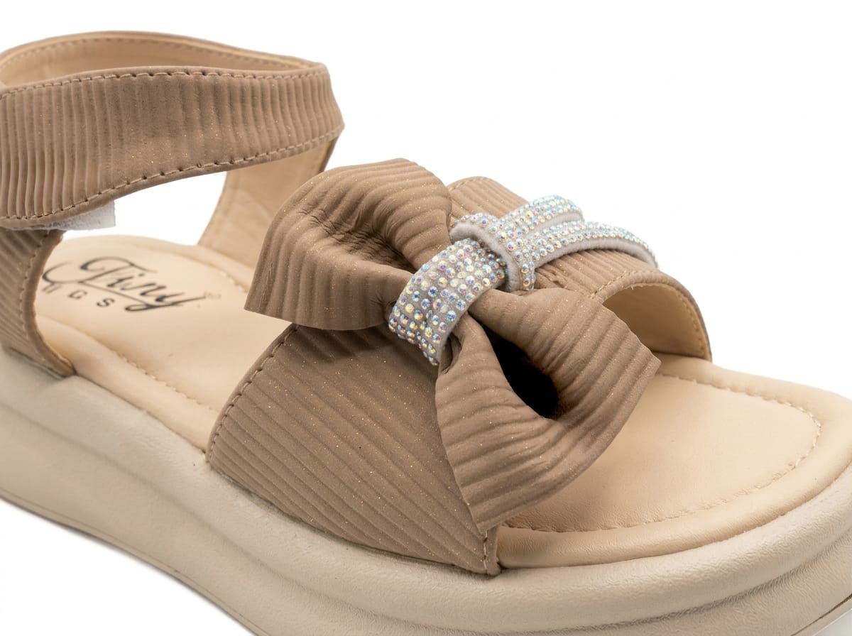 Tiny Bugs Girls Party Wear Embellished Sandals - Beige