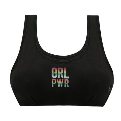 Tiny Bugs Black Printed Non - Wired Non Padded Beginner  Sports Bra