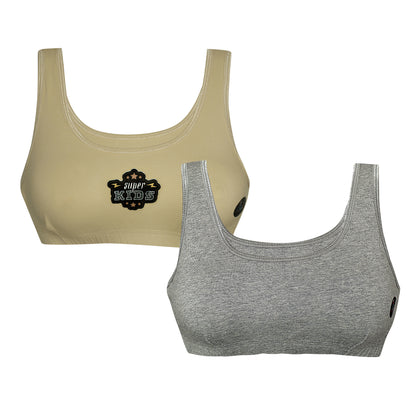 Tiny Bugs Beige Printed Non - Wired Non Padded Beginner Sports Bra
