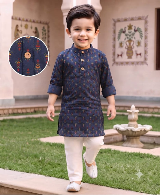 Tiny Bugs Boys Printed Kurta Pajama- Blue