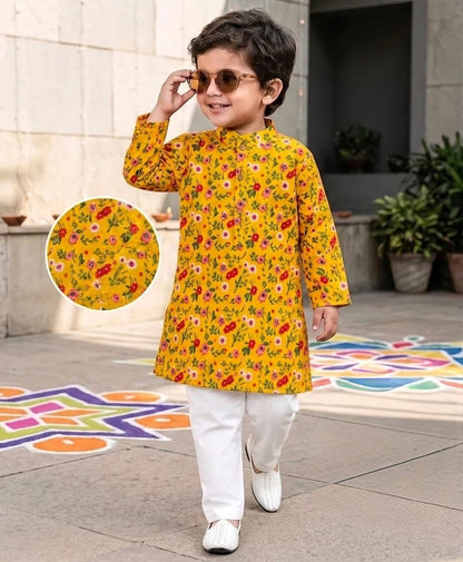 Tiny Bugs Boys Printed Kurta Pajama - Yellow