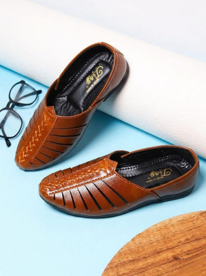 Tiny Bugs Boys Ethnic Wear Mojaris - Tan
