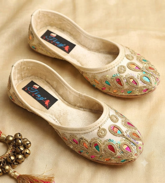 Tiny Bugs Girls Ethnic Embroidery Jutis -Multi