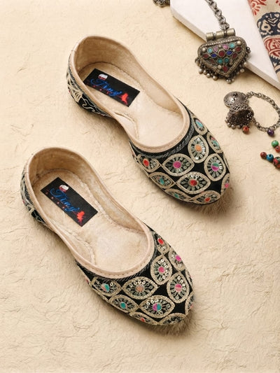 Tiny Bugs Girls Ethnic Embroidery Jutis - Black