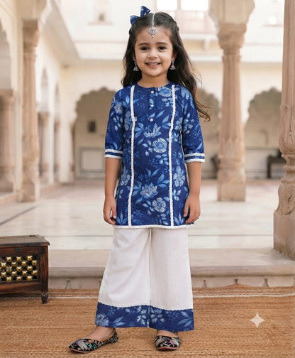 Tiny Bugs Girls Ethnic Kurta Sarara Set -  Blue