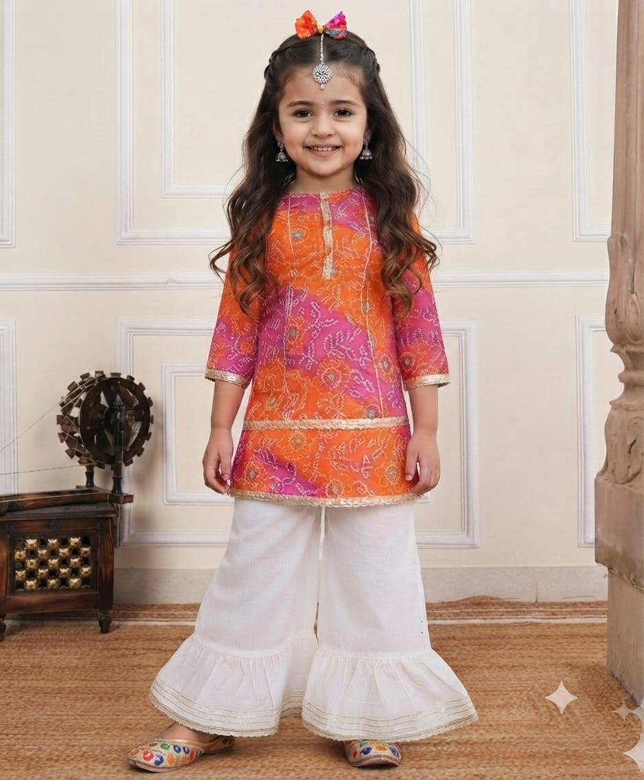 Tiny Bugs Girls Ethnic Kurta Sarara Set - Pink