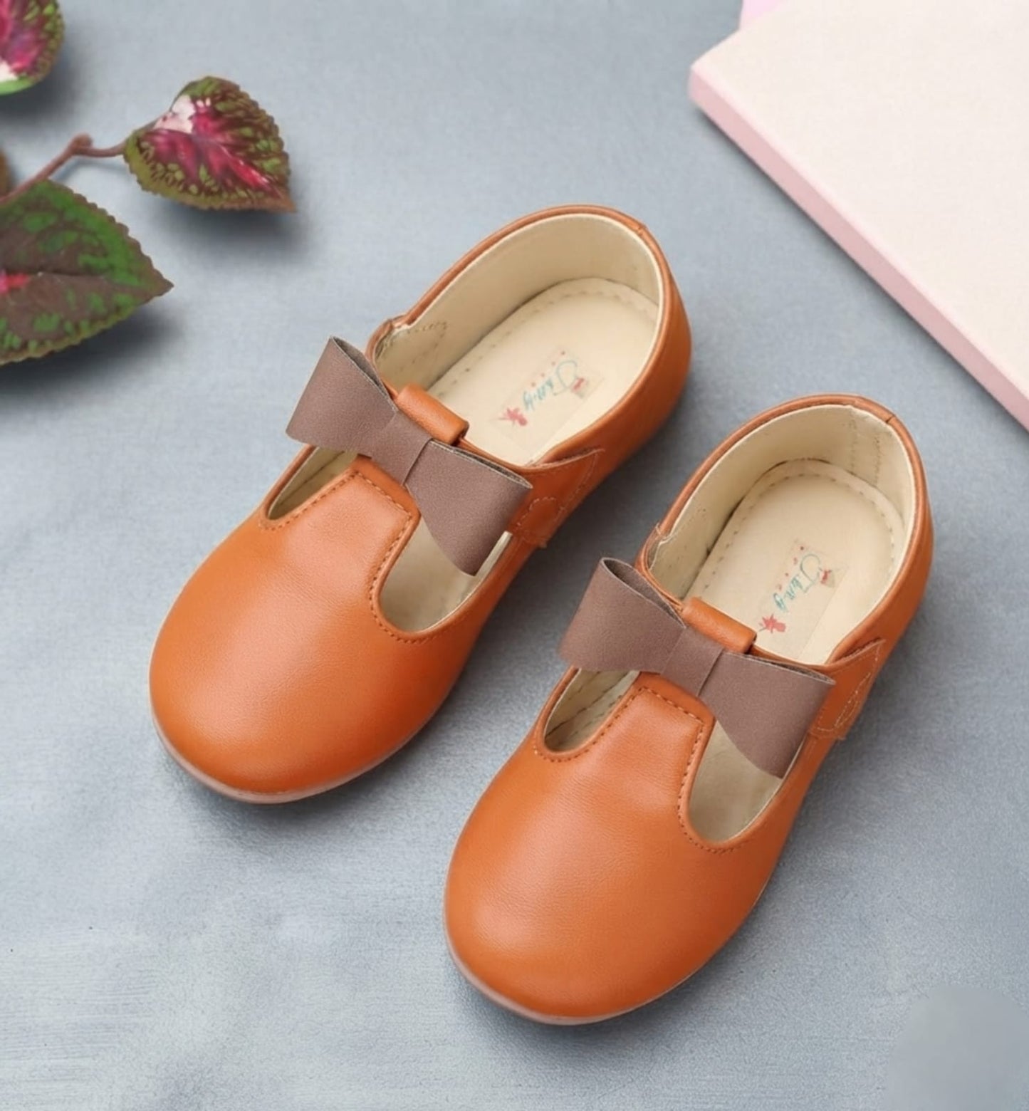 Tiny Bugs Girls Tie Applique Ballerinas - Tan