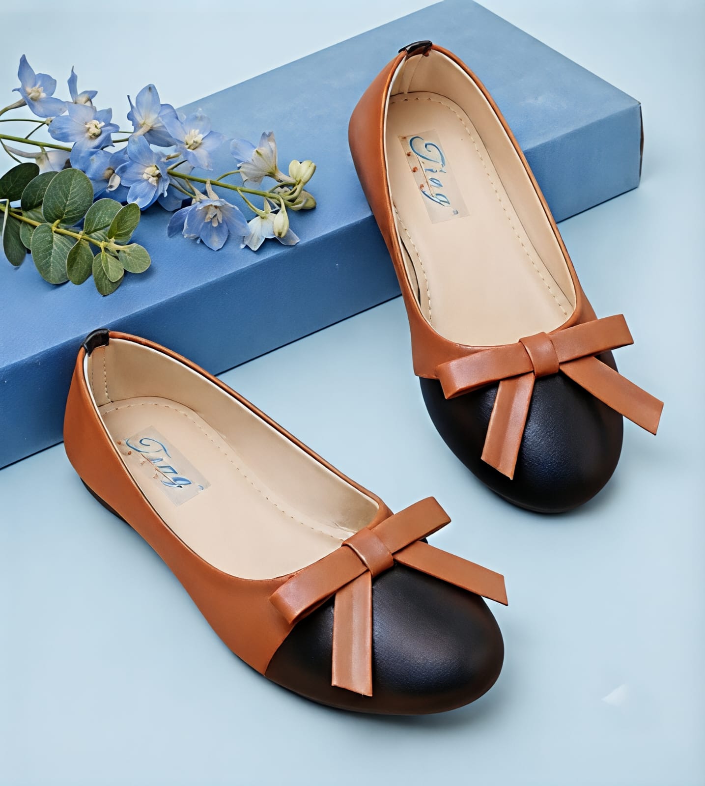 Tiny Bugs Girls Bow Applique Ballerinas - Black and Brown