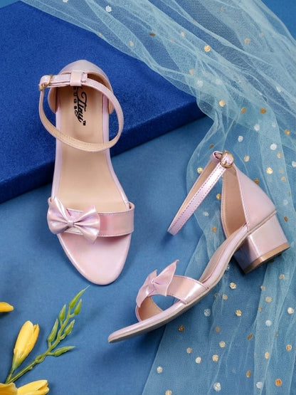 Tiny Bugs Bow Applique Open Toe Party Wear Sandals - Purple