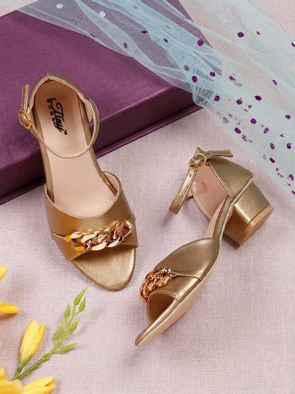 Tiny Bugs Bow Applique Open Toe Party Wear Sandals - Gold