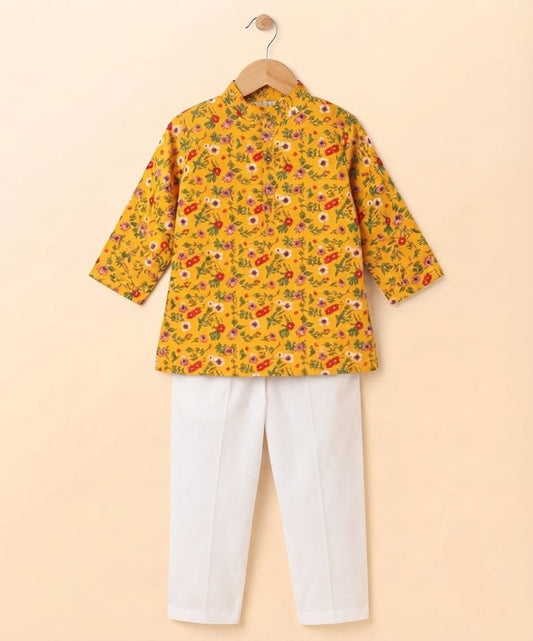 Tiny Bugs Boys Printed Kurta Pajama - Yellow