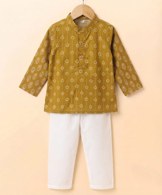 Tiny Bugs Boys Printed Kurta Pajama - Mustard