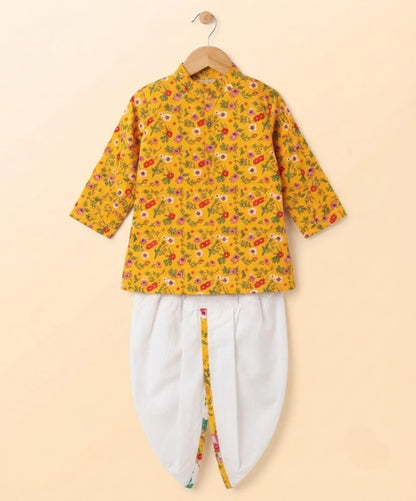 Tiny Bugs Boys Printed Kurta Dhoti - Yellow